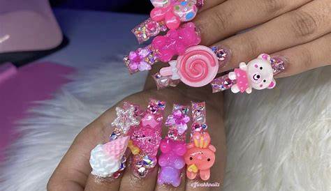 Pink Nails Charms Acrylic Ideas