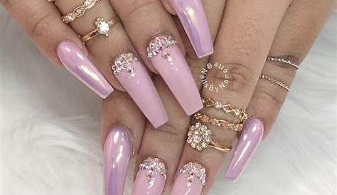 Pink Nails Gems Coffin Acrylic With Check Out These Coffin And