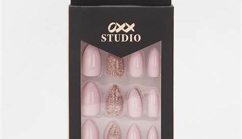 OXX Studio 24 Pack Artificial Nails with Adhesive Pink Glitter Kmart