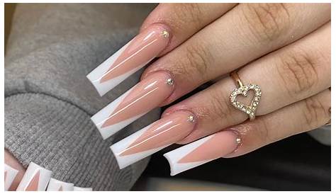 Light Pink VShape French Tip Long Coffin Press On Nails 20 Pc Etsy