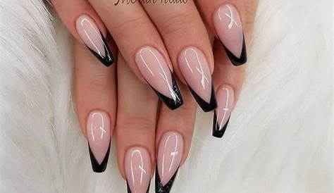 Pink Nails With Black Tips & Acrylics Such A Pretty Design A