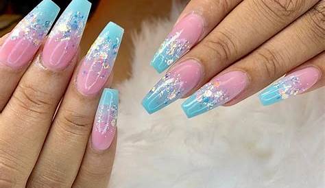 Pink Nails With Blue Glitter PINK & BLUE GLITTERY NAILS ACRYLIC NAILS