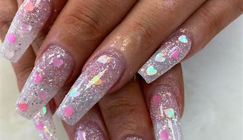 Pink Nails With Chunky Glitter Pearl By Amanda Trivett Lecenté
