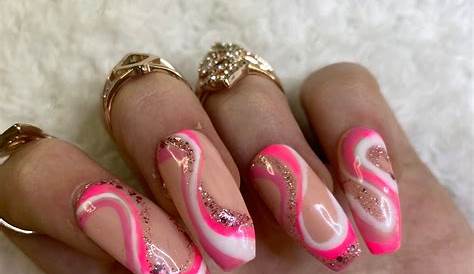 Pink and Glitter Swirl Nails Etsy