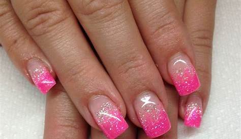 Hot Pink Nails With Glitter Tips Pink gel nails glitter tip nails