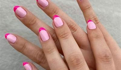 Pink Nails With Two French Tips