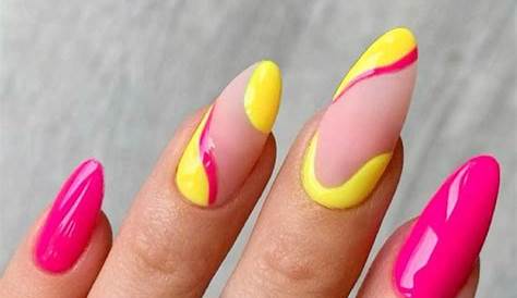 Pink Nails Yellow Tips Summer Hot Nail Designs