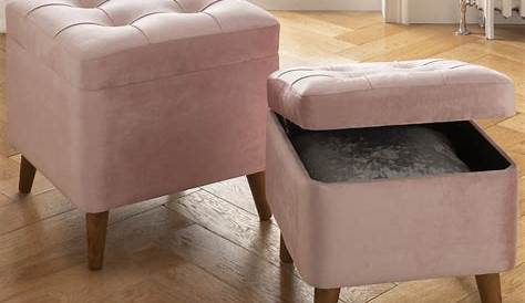 Blush pink velvet buttoned pouffe/footstool in