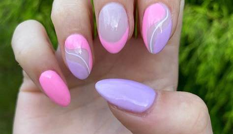 Pink Purple Nails Short Light Glitter Acrylic