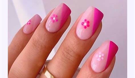 Pink Short Nails With Design Dip Nail Summernaildesigns Acrylic Nail