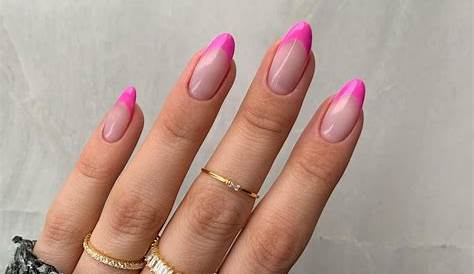 Pink Tip Almond Acrylic Nails Glitter Shaped Nail Shapes Black