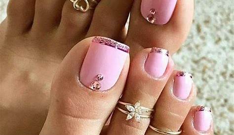 Pink Toe Nail Polish Ideas Coral Gold Glitter Rhinestones Design Pepino