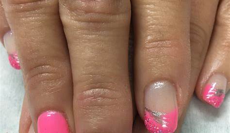 Bright Pink Glitter French Gel Nails Gel nail designs, Nails, Nail