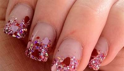 Pink Valentines Day Nails With Rhinestones