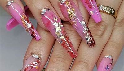 Pink Valentines Nails Coffin Medium