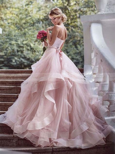 Light Pink Long Sleeves High Neck Wedding Dress 3d Flower Embroidered