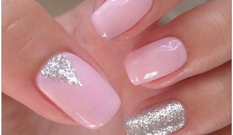 light pink wedding nails with ombré glitter and a fun accent