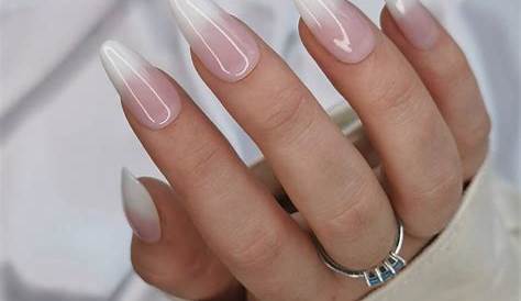 Pink White Almond Nails Natural & Diamonds Natural Nail Art