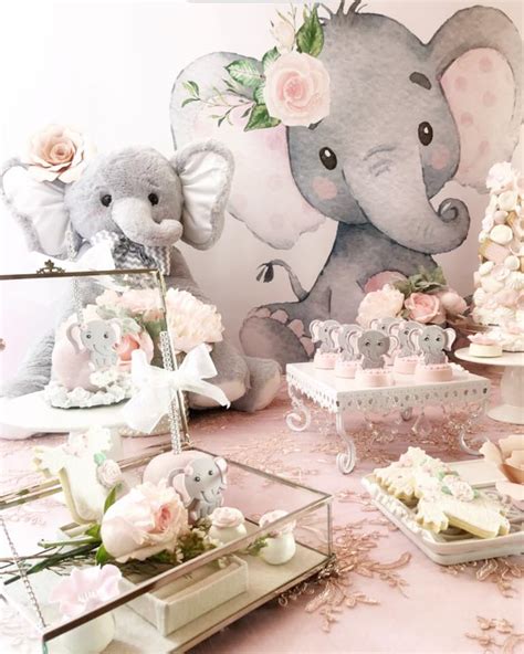 pink and grey elephant baby shower