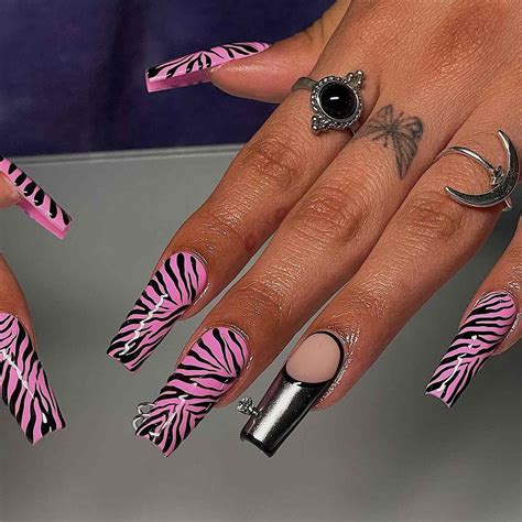 Pink And Zebra Nails