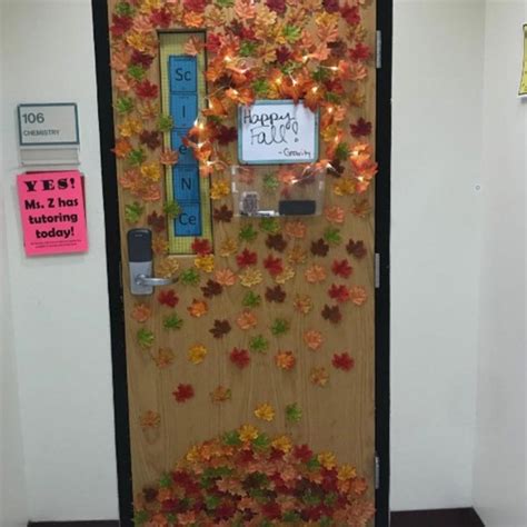 pink fall door decor