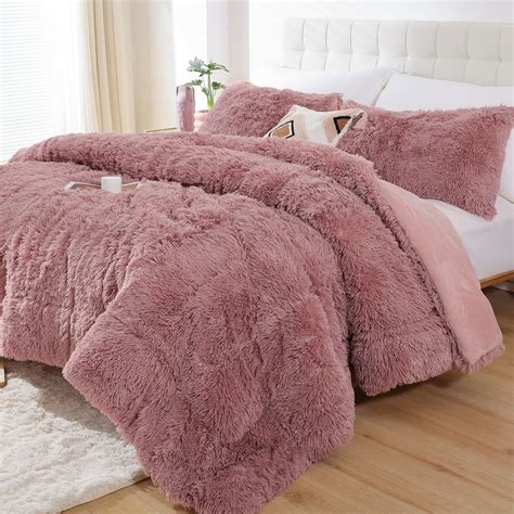 Pink Fur Comforter Set Queen
