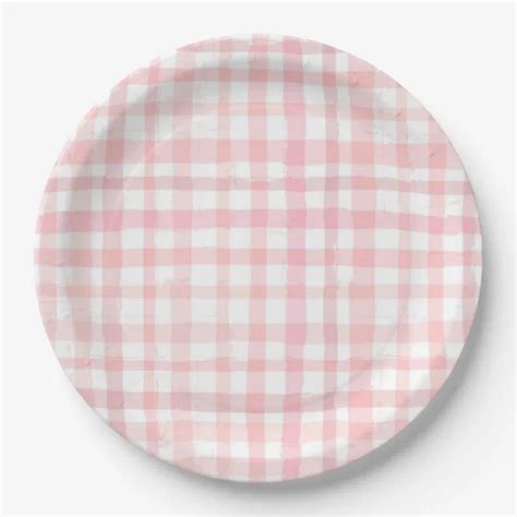 Pink Gingham Paper Plates