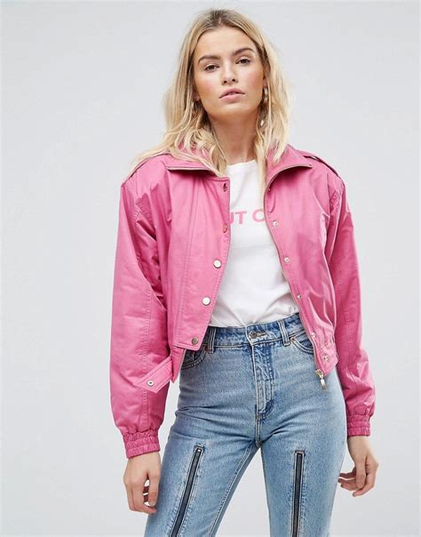pink leather bomber jacket