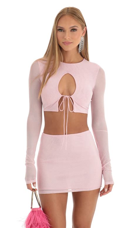 Pink Mesh Two Piece Set