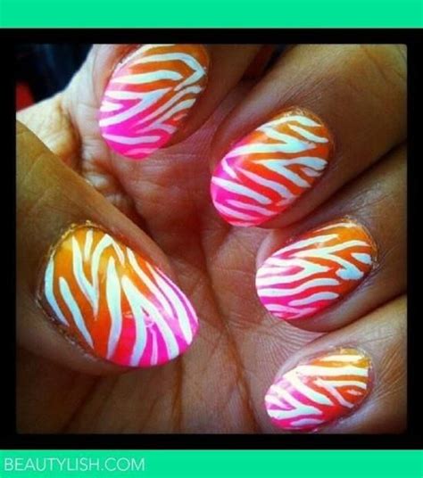 Pink Orange Zebra Nails