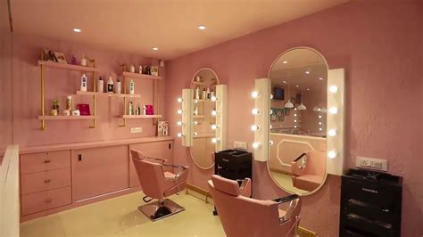 pink salon interior design with neutral tones