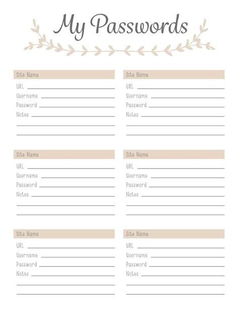 9 Best Images of Username And Password Sheet Printable Organizer Free