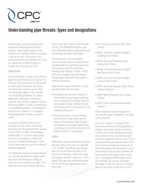 Pipe Thread Types And Designations