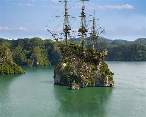 pirate ship on a rock