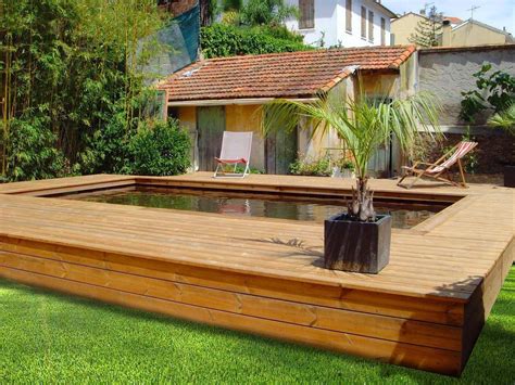 Photo aménagement du jardin avec piscine bois semi enterrée Déco