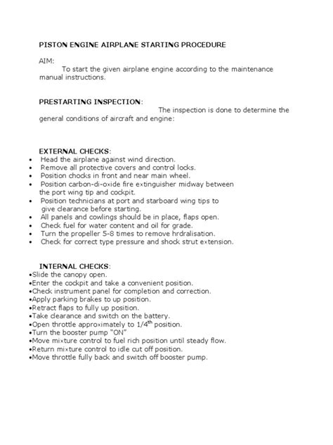 Piston Engine Starting Procedure