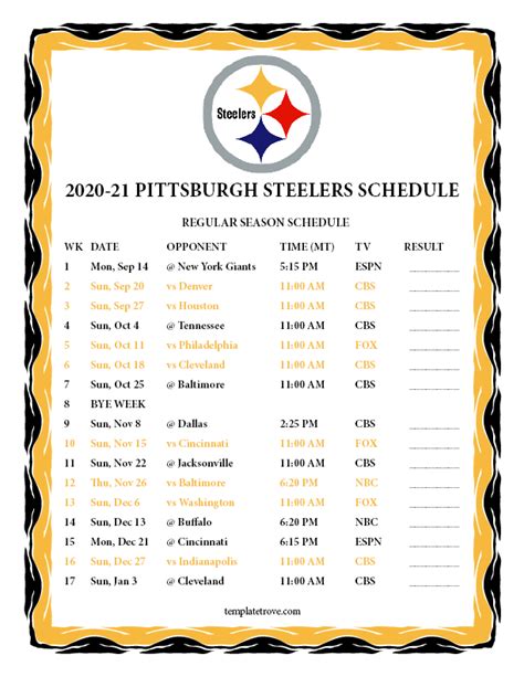 pittsburgh steelers schedule 2020 tickets