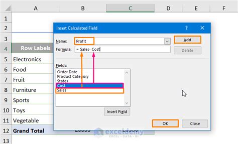 pivot table difference between two columns same field in excel formula