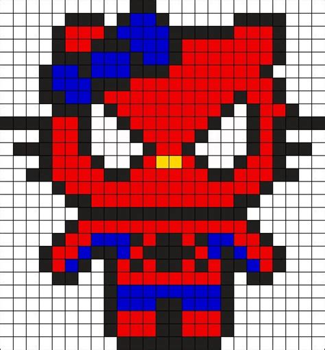pixel art de hello kitty y spiderman