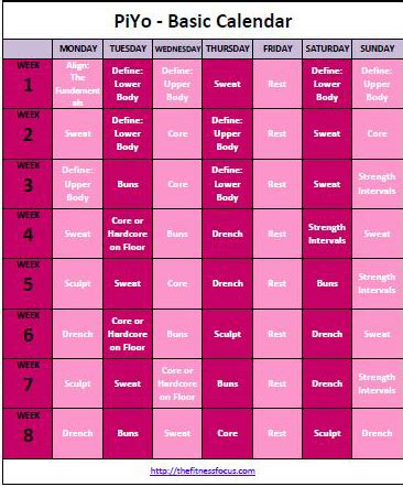 Piyo Workout Schedule Printable