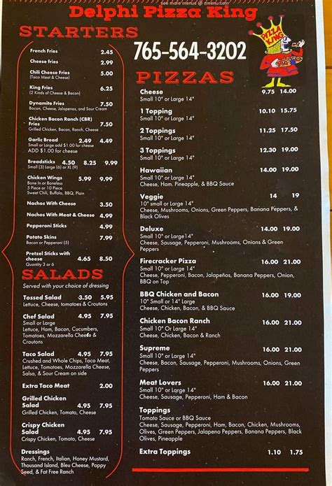 Pizza King Delphi Menu