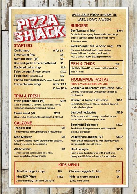 pizza shack menu