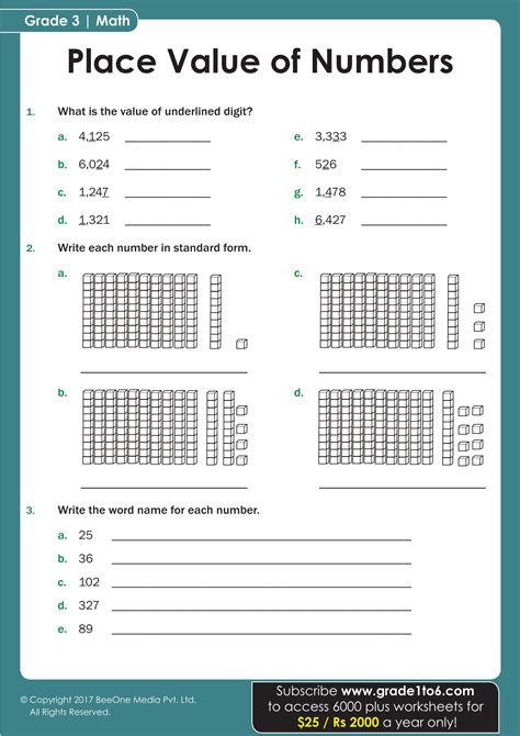 Place Value Worksheet 6Digit Numbers printable pdf download