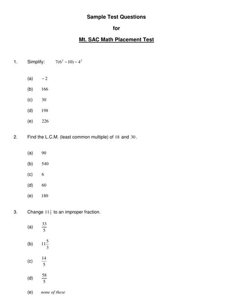 placement exams for math online