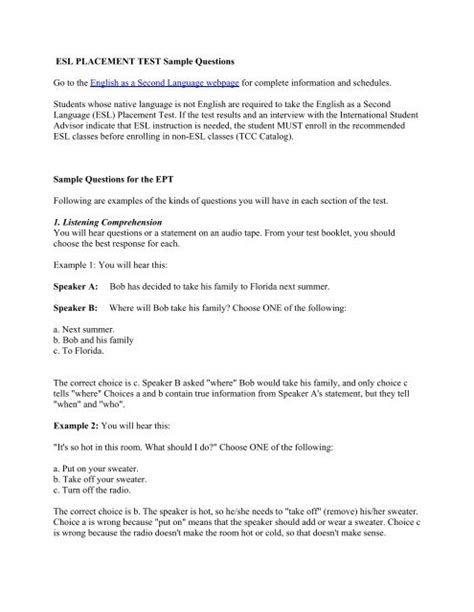 placement test example questions