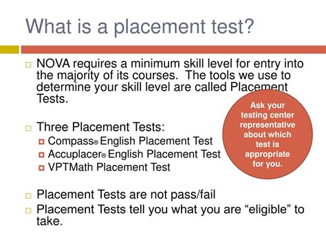 placement test examples in education