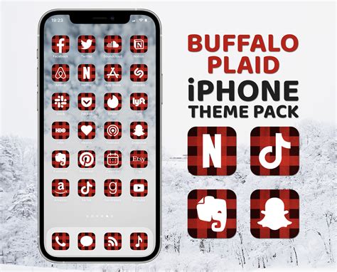 Christmas Red Buffalo Plaid iPhone iOS 14 App Icons Pack iOS Etsy in