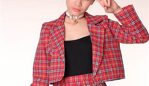 Plaid Skirt And Blazer Set As If Pleated In Red Tartan
