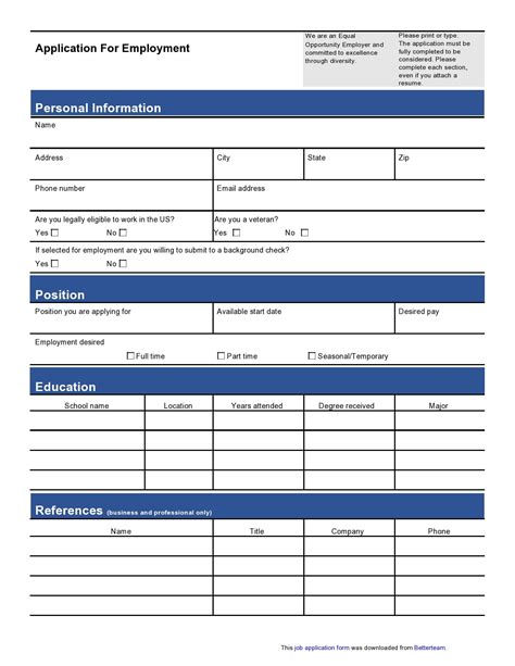 Plain Employee Application Template