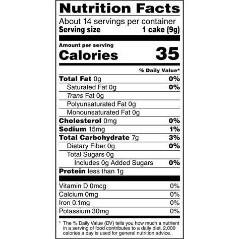 plain rice cake nutrition label